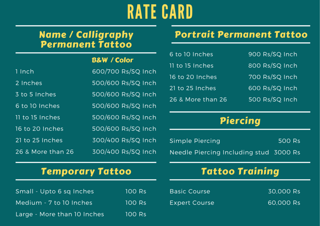 Rate Card 1 1 BODY ARTS TATTOOS AND TRAINING SCHOOL