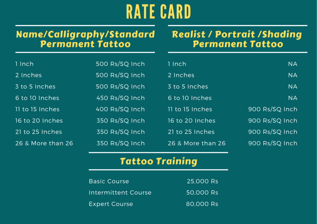 Rate Card 4 Rituals Tattoo Studio